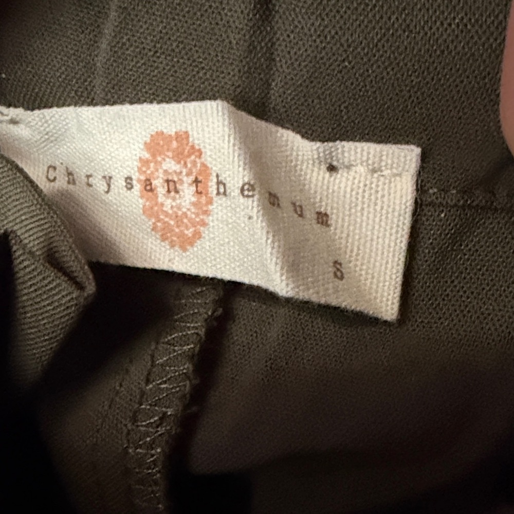 Chrysanthemum Olive Green High Waisted Paperbag Bow Trendy Cropped Trousers Sz S - Picture 2 of 5